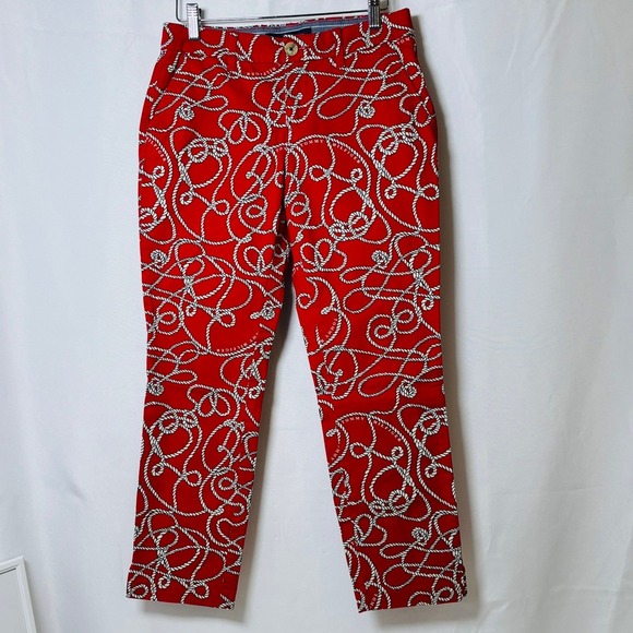 Tommy Hilfiger Rope Print Pants Womens 2 Red Nautical Slim Chino Preppy - Picture 2 of 3